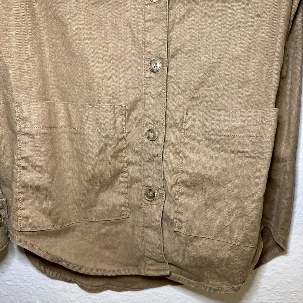 Level 99 Linen Blend Tan Button Down Utility Shirt - Picture 7 of 10
